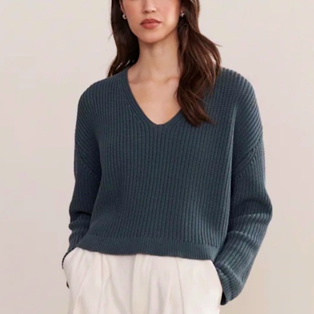 Jenni Kayne Cropped Cotton Cabin Sweater in Ink Green XL / XXL